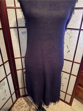 Elegant navy blue  Sleeveless Fringe Knit Dress